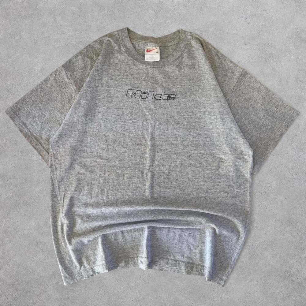 Vintage Nike Embroidered Bubble Spellout Heather Grey T-Shirt